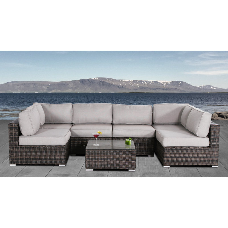 Sol 72 Outdoor™ Deandra 7 Piece Rattan Sectional Seating Group with